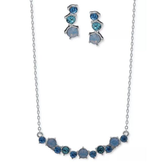 Anne Klein Silver Tone Crystal Necklace Earrings (2pc Set) Trendy Fashion Style - Picture 5 of 7